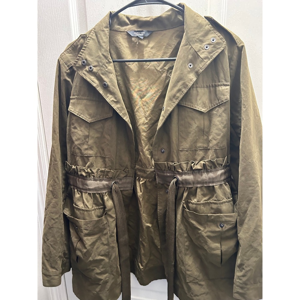 Simply Vera Vera Wang Utility Jacket Small Olive Green Anorak Cargo Belted